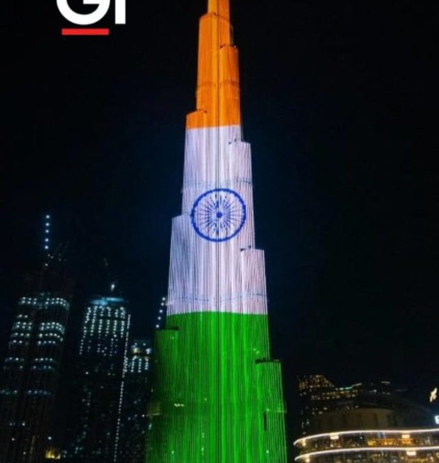 Burj Khalifa was illuminated with the colors of the Indian flag, marking the 77th Indian Independence Day.