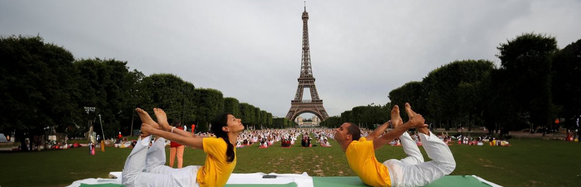 10th International yoga day celebrated in France with the Eiffel Tower in the backdrop