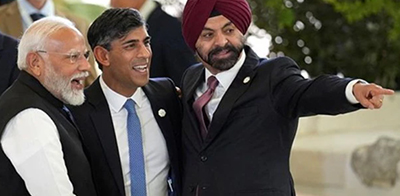 PM Modi with his British counterpart Rishi Sunak and World Bank President Ajay Banga at G7 Summit in Italy