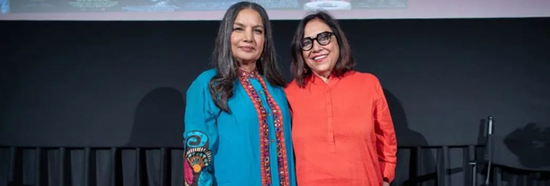 Actor Shabana Azmi and filmmaker Mira Nair at the New York Indian Film Festival 2024 during a special celebration of 50 years of Shabana Azmi in cinema