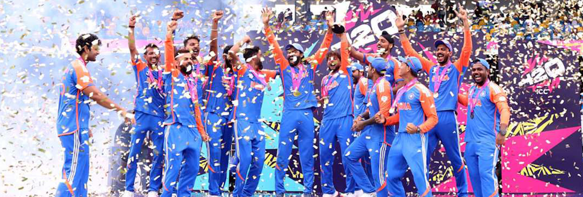 Jubilant Indian players after bagging the T20 World Cup in the United States