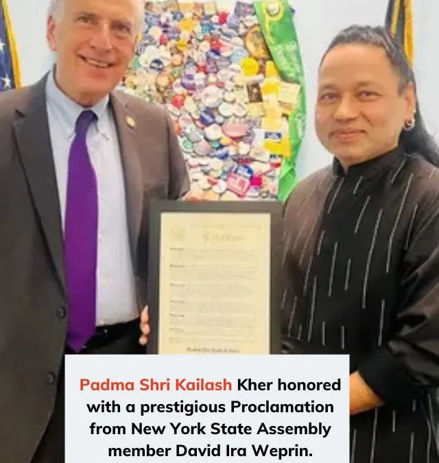 Padma Shri Kailash Kher Receives New York State Assembly Honor for Promoting Indian Folk Music