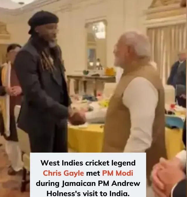 Chris Gayle meets PM Modi during Jamaican PM Andrew Holness visit to India