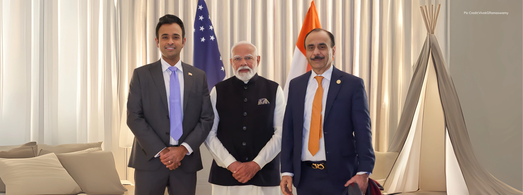 PM Modi meets Vivek Ramaswamy & his father-in-law in Washington, DC