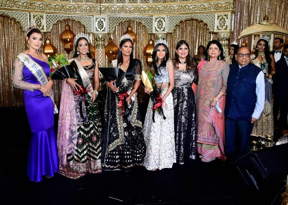 Saran with winners of Miss/Mrs./Teen India Trinidad along with Miss India Worldwide 2022 Tanishq Sharma, chief Organizer Neha Karina and Neelam Saran.