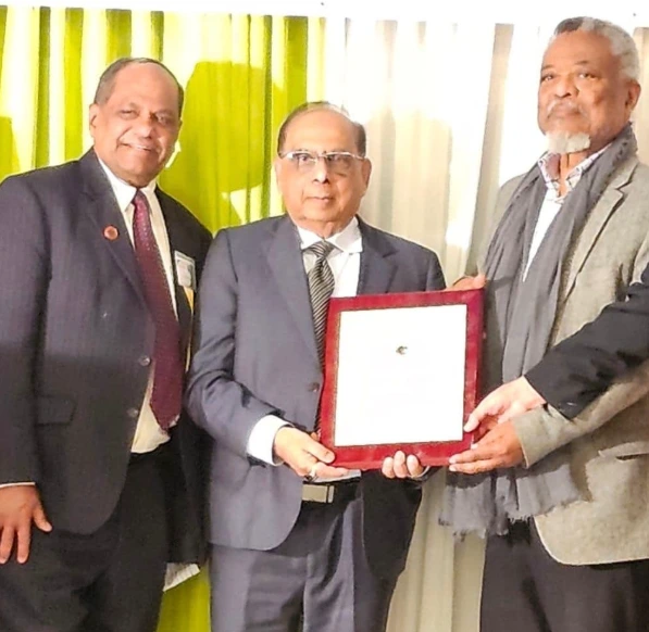 Saran received GOPIO’s Community Service Award from Sam Hinds, former President of Guyana during GOPIO’s 2024 Convention 