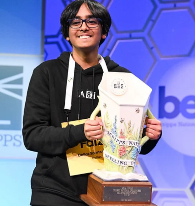 Thirteen-year-old Faiza Zaki from Texas, whose parents are originally from Hyderabad, won the Scripps Spelling Bee by spelling “éclaircissement” in the final round.