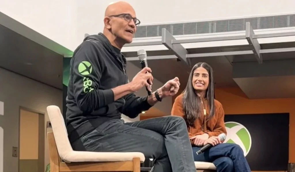 Xbox CEO Asha Sharma with Microsoft Ceo Satya Nadella