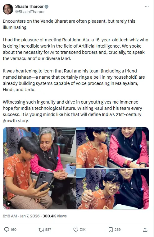 Shashi Tharoor's tweet on Raul